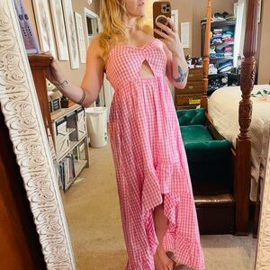 Chic Pink Gingham High Low Dress